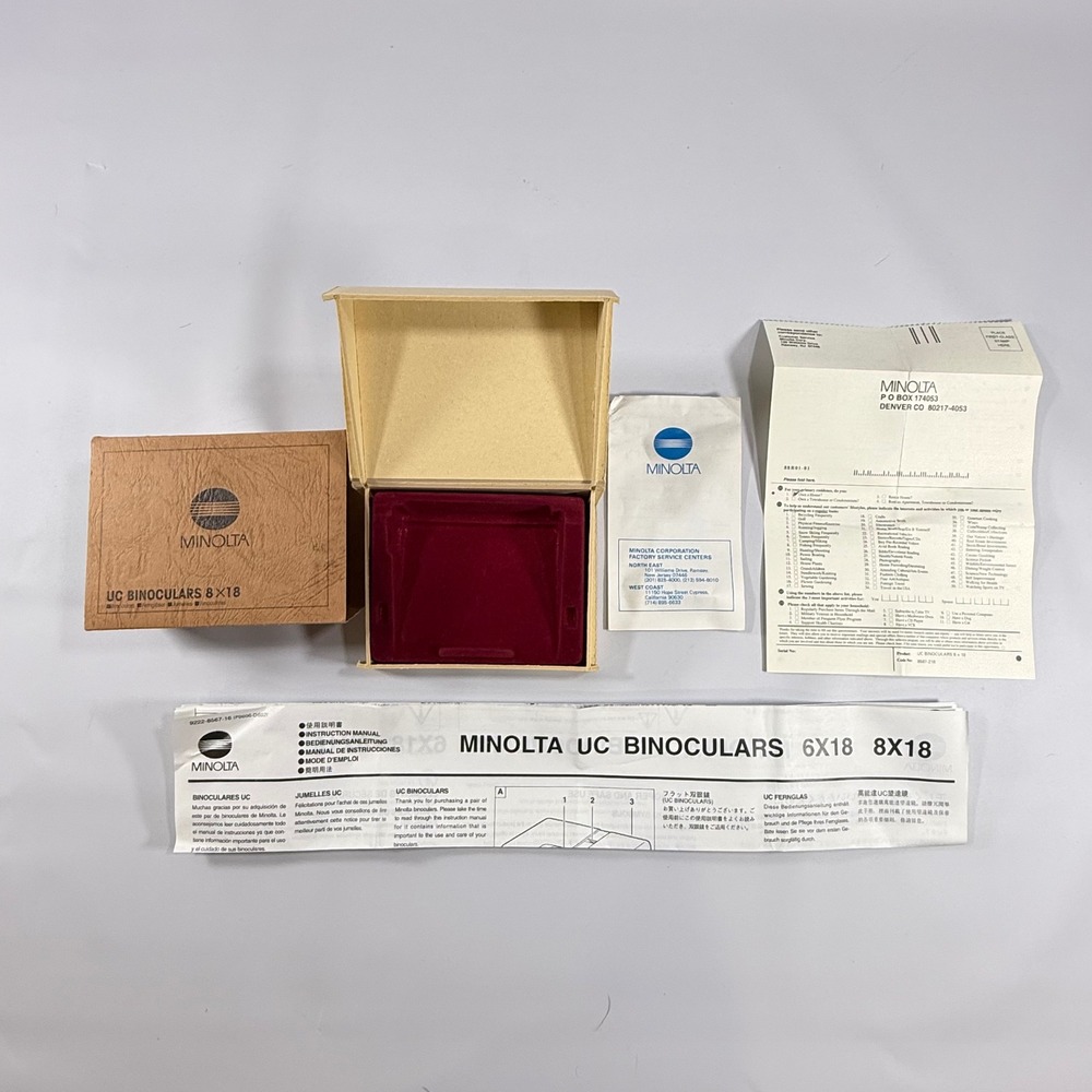 VTG Minolta UC Binoculars 8x18 Box and Paperwork ONLY Retro Collector